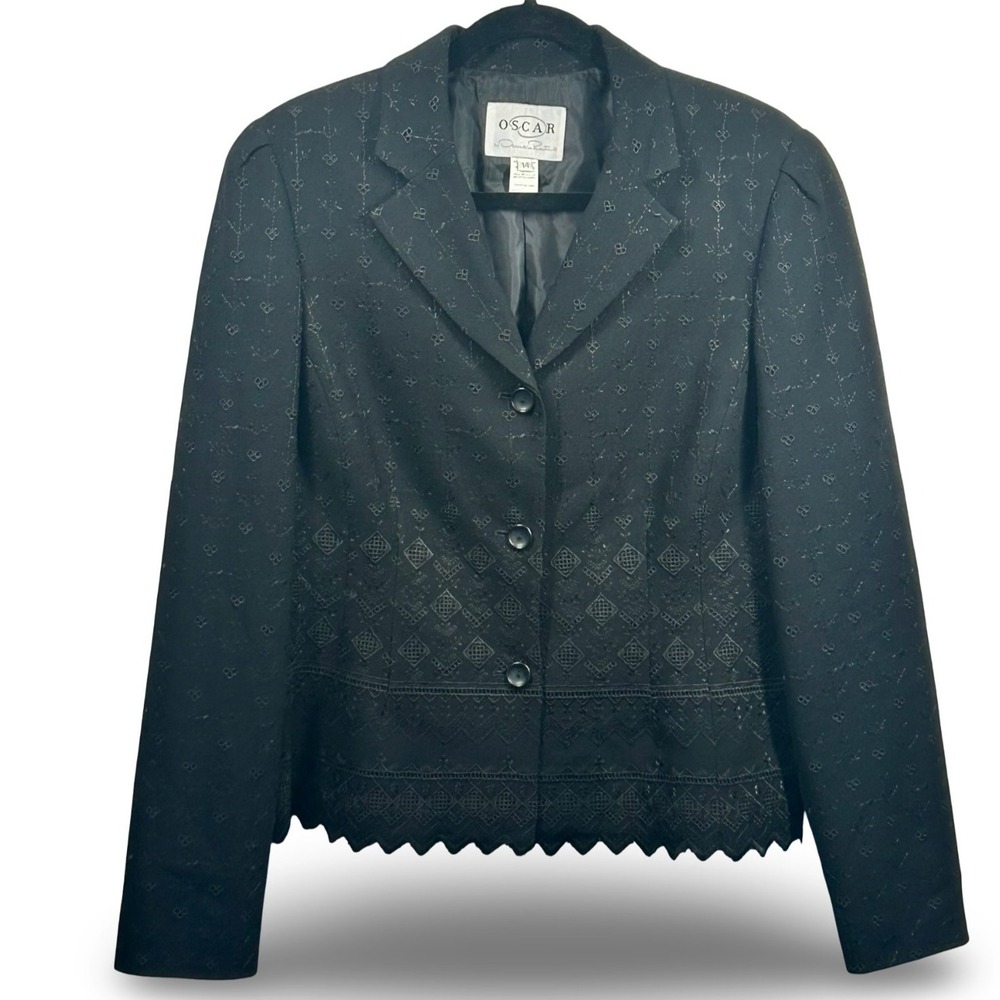 Oscar de la Renta Vintage Wool Eyelet Lace Blazer Women's Size 14 Designer 80s